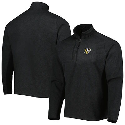 Men's Antigua Heathered Black Pittsburgh Penguins Course Quarter-Zip Jacket