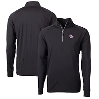 Men's Cutter & Buck Black TCU Horned Frogs Adapt Eco Knit Stretch Recycled Big & Tall Quarter-Zip Pullover Top