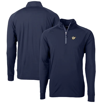 Men's Cutter & Buck Navy West Virginia Mountaineers Adapt Eco Knit Stretch Recycled Big & Tall Quarter-Zip Pullover Top