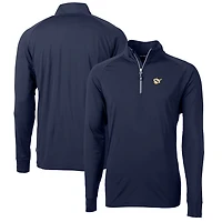 Men's Cutter & Buck Navy West Virginia Mountaineers Adapt Eco Knit Stretch Recycled Big & Tall Quarter-Zip Pullover Top