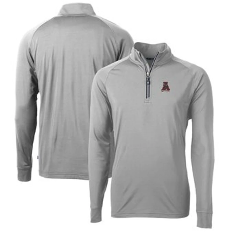 Men's Cutter & Buck Gray Alabama Crimson Tide Adapt Eco Knit Stretch Recycled Big & Tall Quarter-Zip Pullover Top