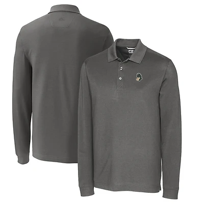 Men's Cutter & Buck Steel Michigan State Spartans Vault Advantage Tri-Blend Pique Big & Tall Long Sleeve Polo