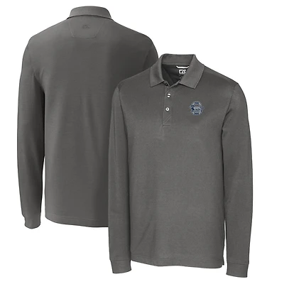 Men's Cutter & Buck Steel Penn State Nittany Lions Vault Advantage Tri-Blend Pique Big & Tall Long Sleeve Polo