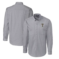 Men's Cutter & Buck Charcoal Georgia Tech Yellow Jackets Logo Easy Care Stretch Gingham Big & Tall Long Sleeve Button-Down Shirt