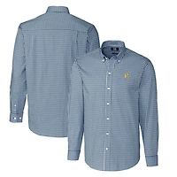 Men's Cutter & Buck Navy Michigan Wolverines Easy Care Stretch Gingham Big & Tall Long Sleeve Button-Down Shirt