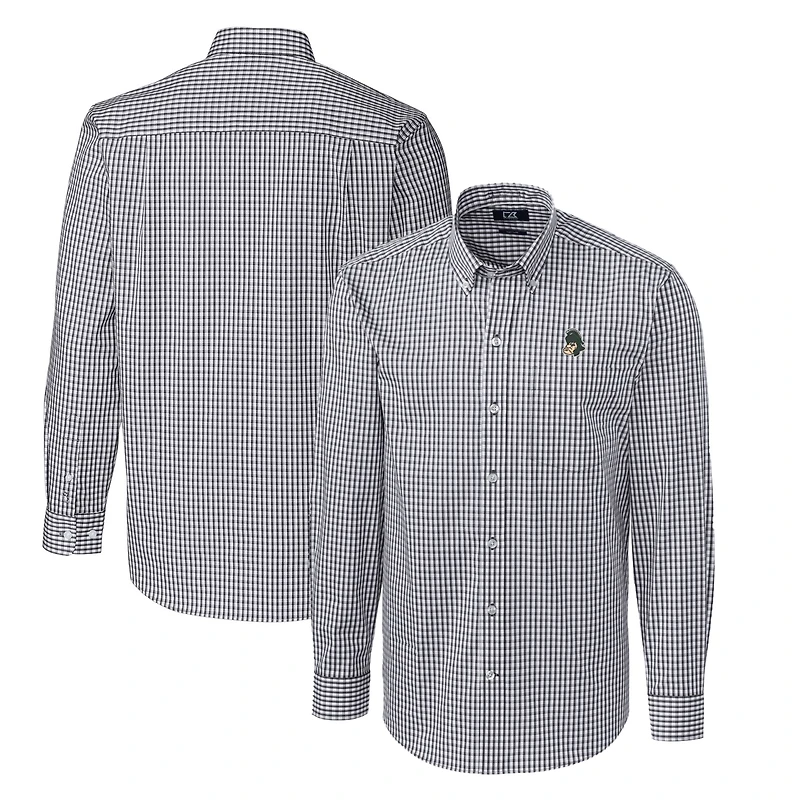 Men's Cutter & Buck Charcoal Michigan State Spartans Easy Care Stretch Gingham Big & Tall Long Sleeve Button-Down Shirt