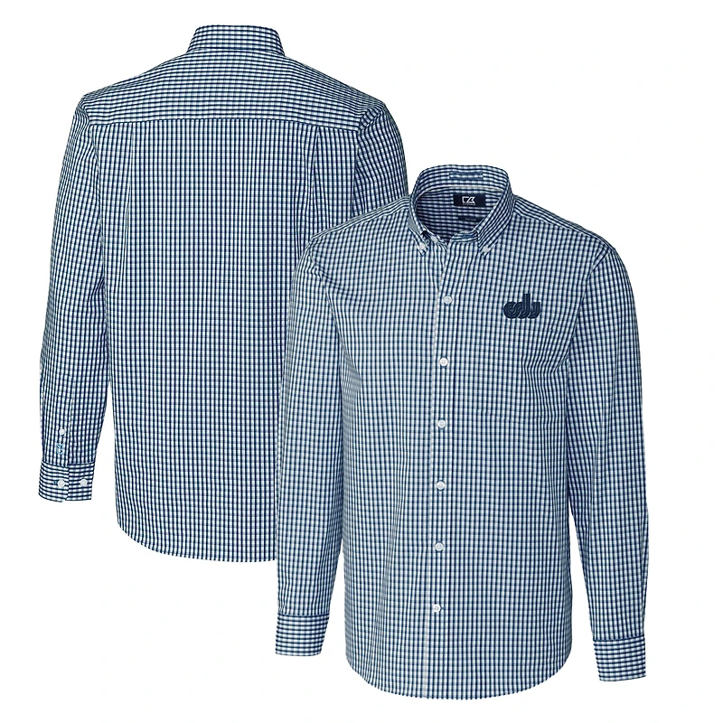 Men's Cutter & Buck Navy Old Dominion Monarchs Easy Care Stretch Gingham Big & Tall Long Sleeve Button-Down Shirt