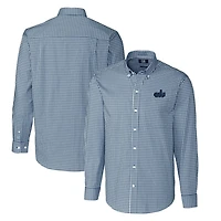 Men's Cutter & Buck Navy Old Dominion Monarchs Easy Care Stretch Gingham Big & Tall Long Sleeve Button-Down Shirt
