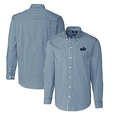 Men's Cutter & Buck Navy Old Dominion Monarchs Easy Care Stretch Gingham Big & Tall Long Sleeve Button-Down Shirt