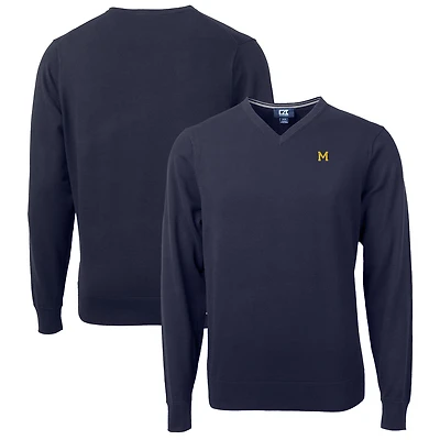 Men's Cutter & Buck Navy Michigan Wolverines Lakemont Tri-Blend Big & Tall V-Neck Pullover Sweater