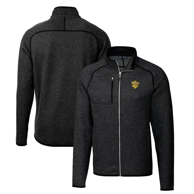 Men's Cutter & Buck Heather Charcoal Missouri Tigers Mainsail Sweater-Knit Big & Tall Full-Zip Jacket