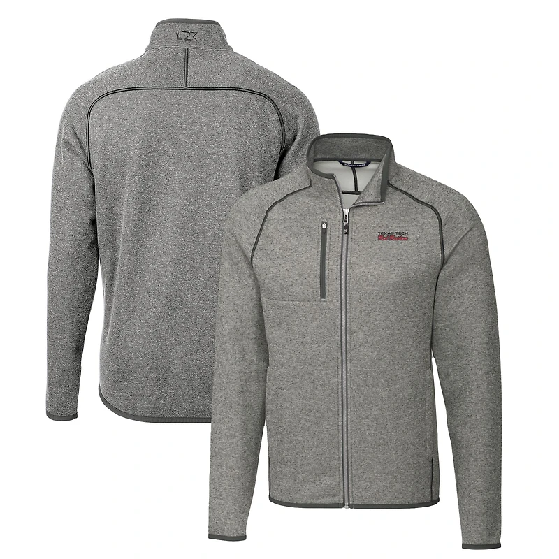 Men's Cutter & Buck Heather Gray Texas Tech Red Raiders Mainsail Sweater-Knit Big & Tall Full-Zip Jacket