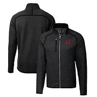 Men's Cutter & Buck Heather Charcoal Utah Utes Mainsail Sweater-Knit Big & Tall Full-Zip Jacket