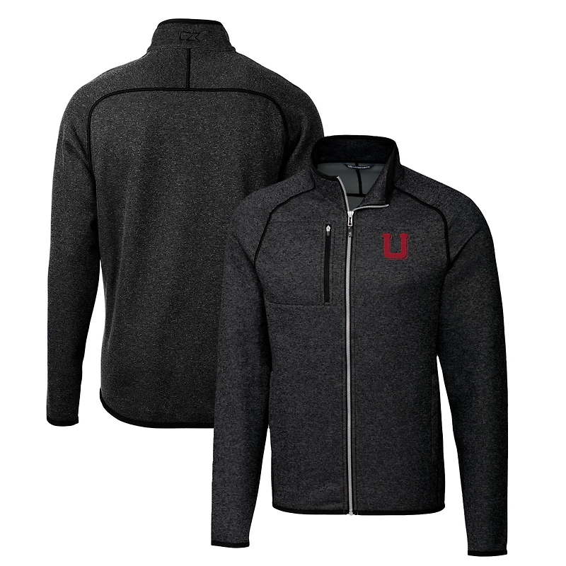 Men's Cutter & Buck Heather Charcoal Utah Utes Mainsail Sweater-Knit Big & Tall Full-Zip Jacket