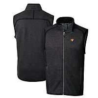 Men's Cutter & Buck Heather Charcoal Illinois Fighting Illini Mainsail Sweater-Knit Big & Tall Full-Zip Vest