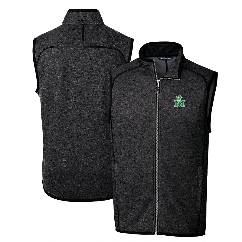 Men's Cutter & Buck Heather Charcoal Marshall Thundering Herd Mainsail Sweater-Knit Big & Tall Full-Zip Vest