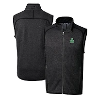 Men's Cutter & Buck Heather Charcoal Marshall Thundering Herd Mainsail Sweater-Knit Big & Tall Full-Zip Vest
