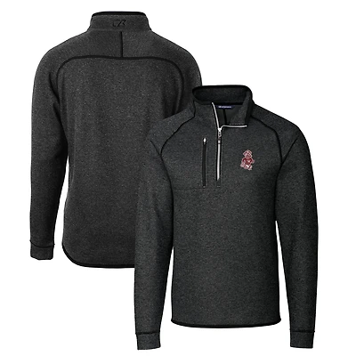 Men's Cutter & Buck Heather Charcoal Washington State Cougars Mainsail Sweater-Knit Big & Tall Half-Zip Pullover Jacket