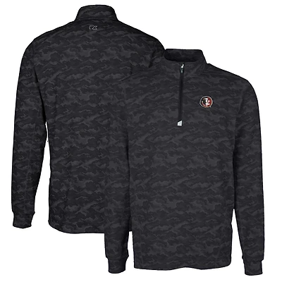 Men's Cutter & Buck Black Florida State Seminoles Vault Big & Tall Traverse Camo Print Stretch Quarter-Zip Pullover Top