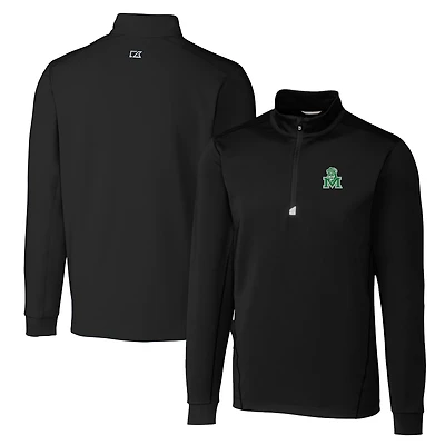 Men's Cutter & Buck Black Marshall Thundering Herd Big & Tall Traverse Stretch Quarter-Zip Pullover Top