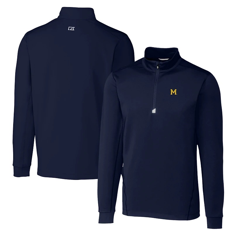 Men's Cutter & Buck Navy Michigan Wolverines Big & Tall Traverse Stretch Quarter-Zip Pullover Top