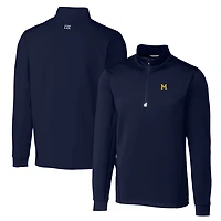 Men's Cutter & Buck Navy Michigan Wolverines Big & Tall Traverse Stretch Quarter-Zip Pullover Top