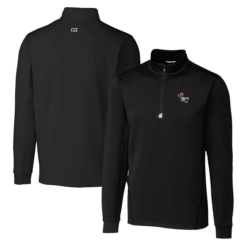 Men's Cutter & Buck Black NC State Wolfpack Big & Tall Traverse Stretch Quarter-Zip Pullover Top
