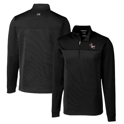 Men's Cutter & Buck Black NC State Wolfpack Big & Tall Traverse Stripe Stretch Quarter-Zip Pullover Top