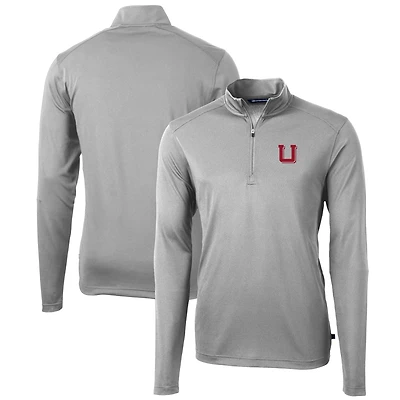Men's Cutter & Buck Gray Utah Utes Team Big & Tall Virtue Eco Pique Recycled Quarter-Zip Pullover Top