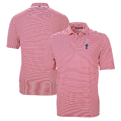 Men's Cutter & Buck Red Kansas Jayhawks Big & Tall Team Logo Virtue Eco Pique Stripe Recycled Polo