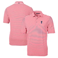 Men's Cutter & Buck Red Kansas Jayhawks Big & Tall Team Logo Virtue Eco Pique Stripe Recycled Polo