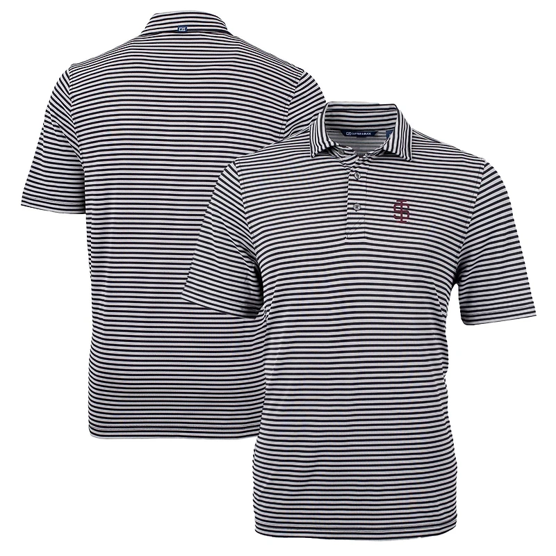 Men's Cutter & Buck Black Southern Illinois Salukis Big & Tall Team Logo Virtue Eco Pique Stripe Recycled Polo