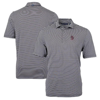 Men's Cutter & Buck Black Southern Illinois Salukis Big & Tall Team Logo Virtue Eco Pique Stripe Recycled Polo