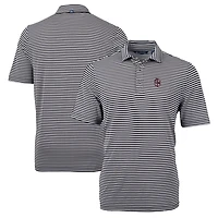 Men's Cutter & Buck Black Southern Illinois Salukis Big & Tall Team Logo Virtue Eco Pique Stripe Recycled Polo