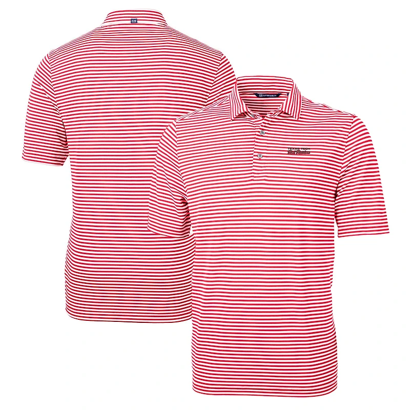 Men's Cutter & Buck Red Texas Tech Red Raiders Big & Tall Team Logo Virtue Eco Pique Stripe Recycled Polo