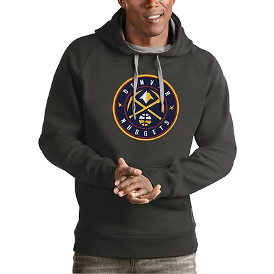Men's Antigua Charcoal Denver Nuggets Team Logo Victory Pullover Hoodie