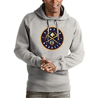 Men's Antigua Heather Gray Denver Nuggets Team Logo Victory Pullover Hoodie