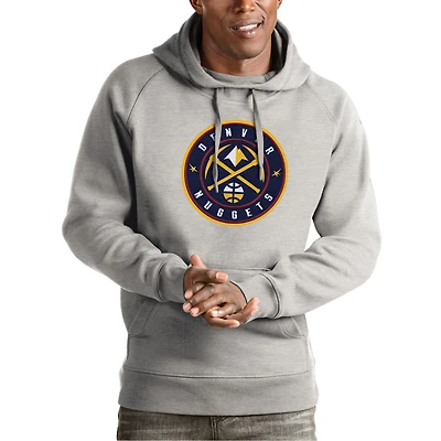 Men's Antigua Heather Gray Denver Nuggets Team Logo Victory Pullover Hoodie