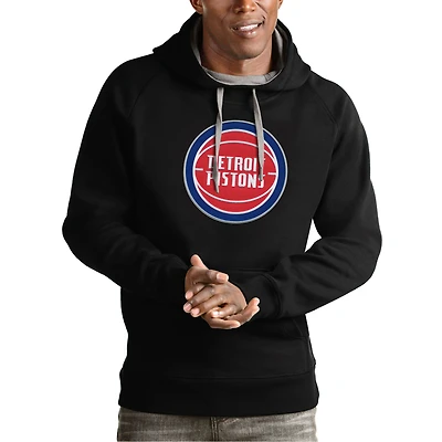 Men's Antigua Black Detroit Pistons Team Logo Victory Pullover Hoodie