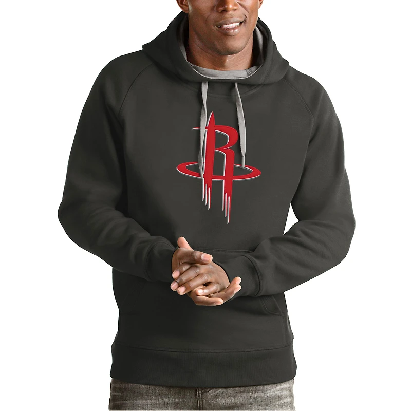 Men's Antigua Charcoal Houston Rockets Team Logo Victory Pullover Hoodie