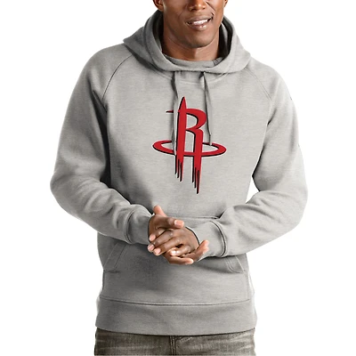 Men's Antigua Heather Gray Houston Rockets Team Logo Victory Pullover Hoodie