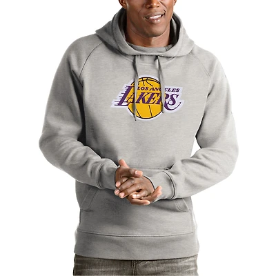 Men's Antigua Heather Gray Los Angeles Lakers Team Logo Victory Pullover Hoodie