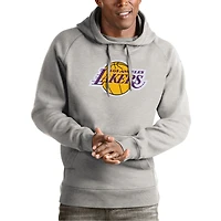 Men's Antigua Heather Gray Los Angeles Lakers Team Logo Victory Pullover Hoodie