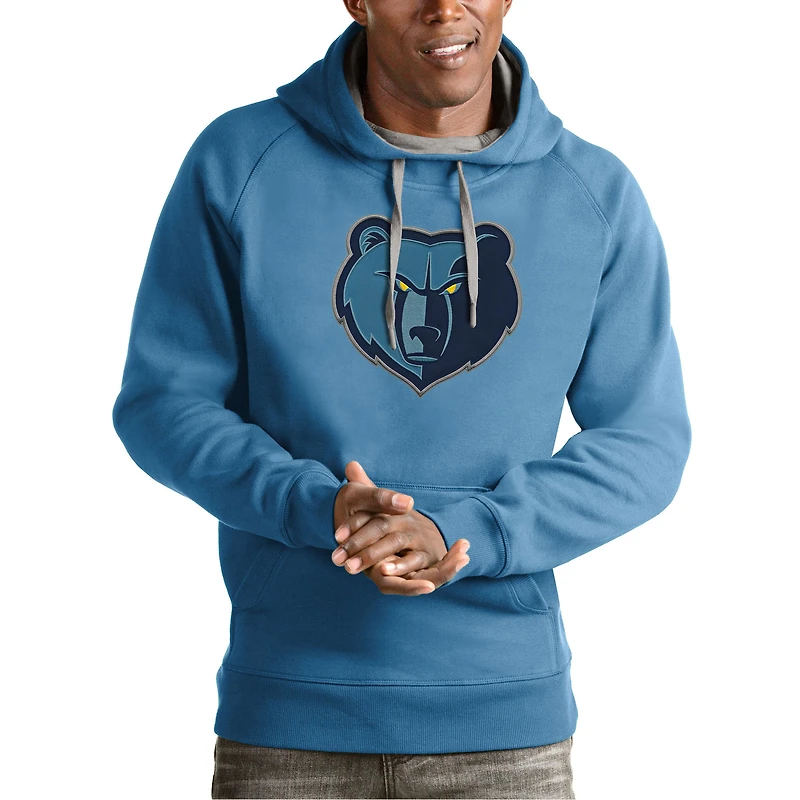 Men's Antigua Light Blue Memphis Grizzlies Team Logo Victory Pullover Hoodie