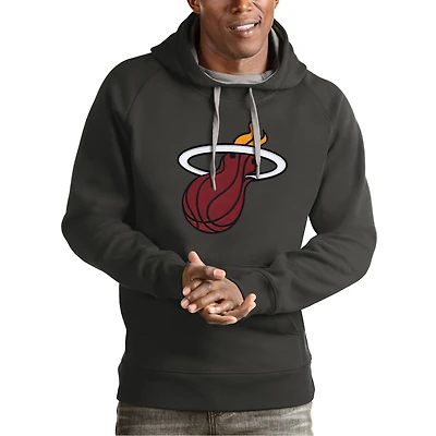 Men's Antigua Charcoal Miami Heat Team Logo Victory Pullover Hoodie
