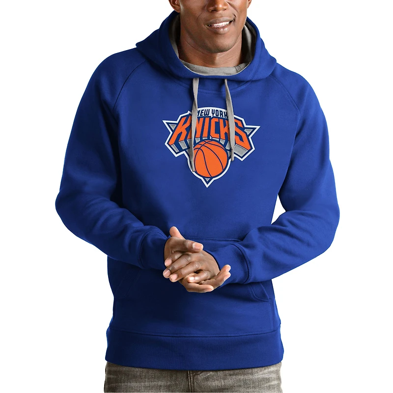 Men's Antigua Royal New York Knicks Team Logo Victory Pullover Hoodie