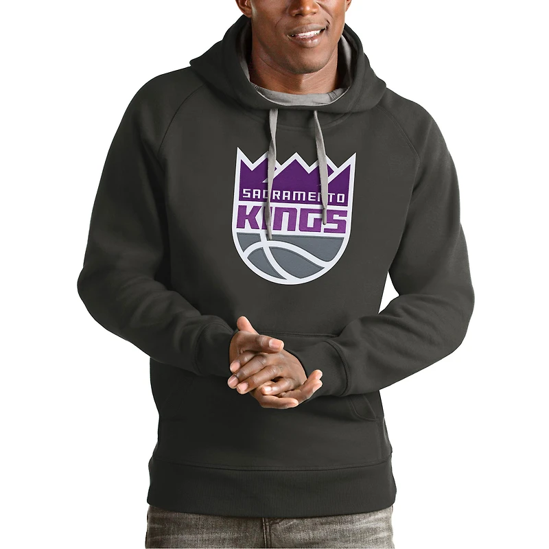 Men's Antigua Charcoal Sacramento Kings Team Logo Victory Pullover Hoodie