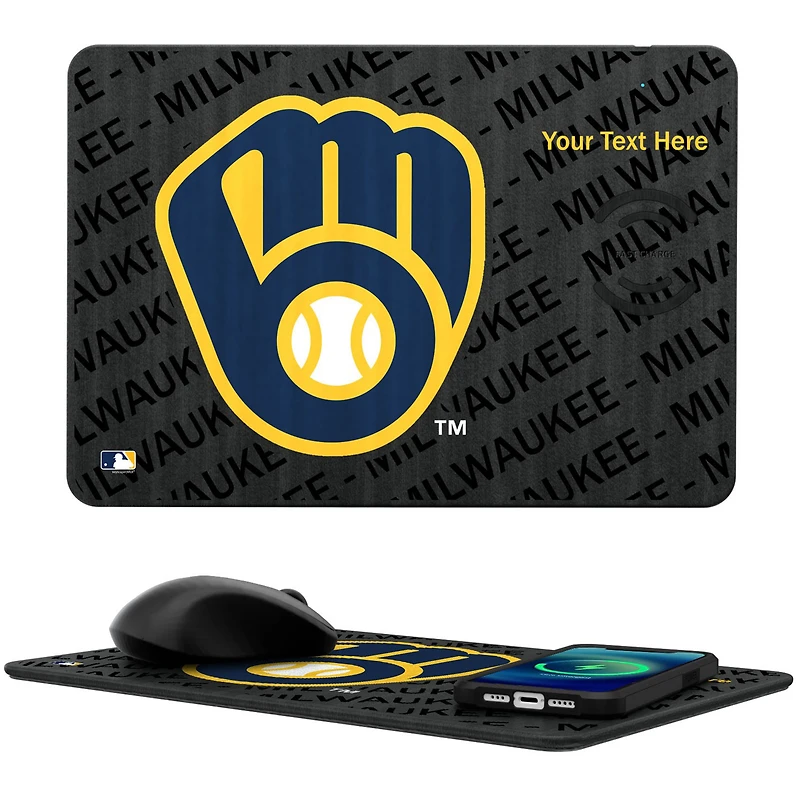 Keyscaper Milwaukee Brewers Personalized 15W Fast Wireless Charger and Mouse Pad