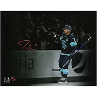 Jordan Eberle Seattle Kraken Autographed 11" x 14" Navy Jersey Celebration Spotlight Photograph - Limited Edition of 22