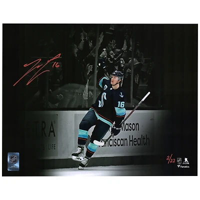 Jared McCann Seattle Kraken Autographed 11" x 14" Deep Sea Blue Jersey Celebration Spotlight Photograph - Limited Edition of 22